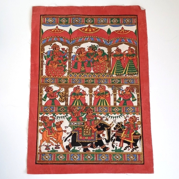 2 Piece Stunning and Unique Antique/ Vintage Hand Painted Tapestries From India - Picture 3 of 16